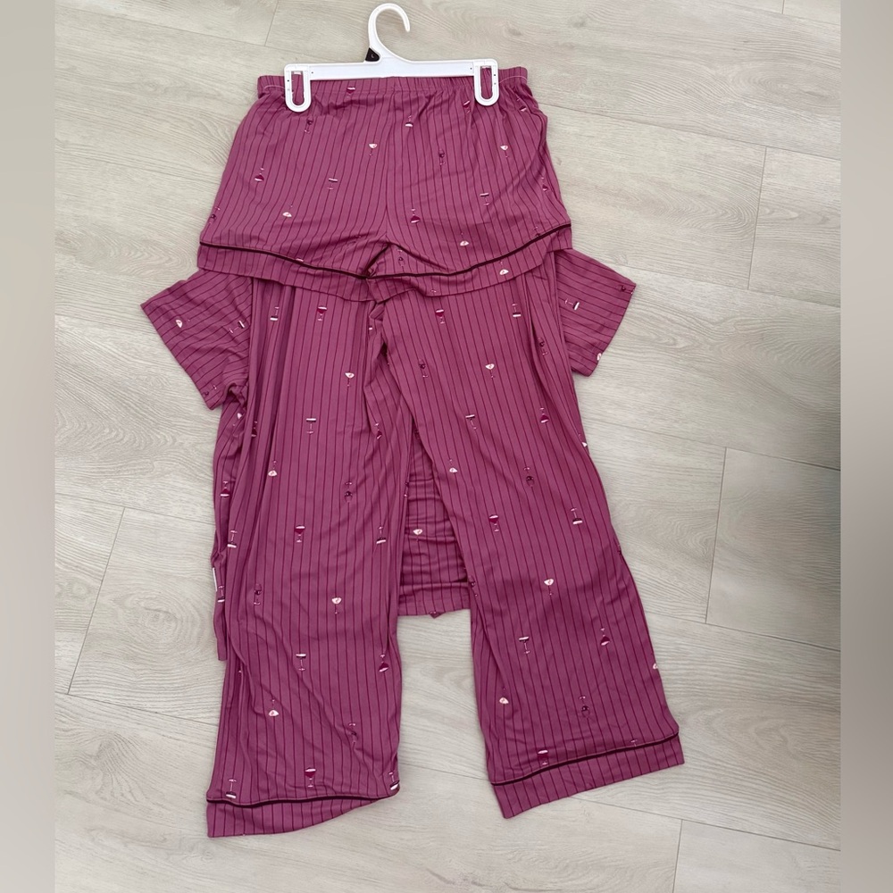 Rae Dunn 3 Pc Striped Wine Glass Pajama Set - Picture 7 of 9